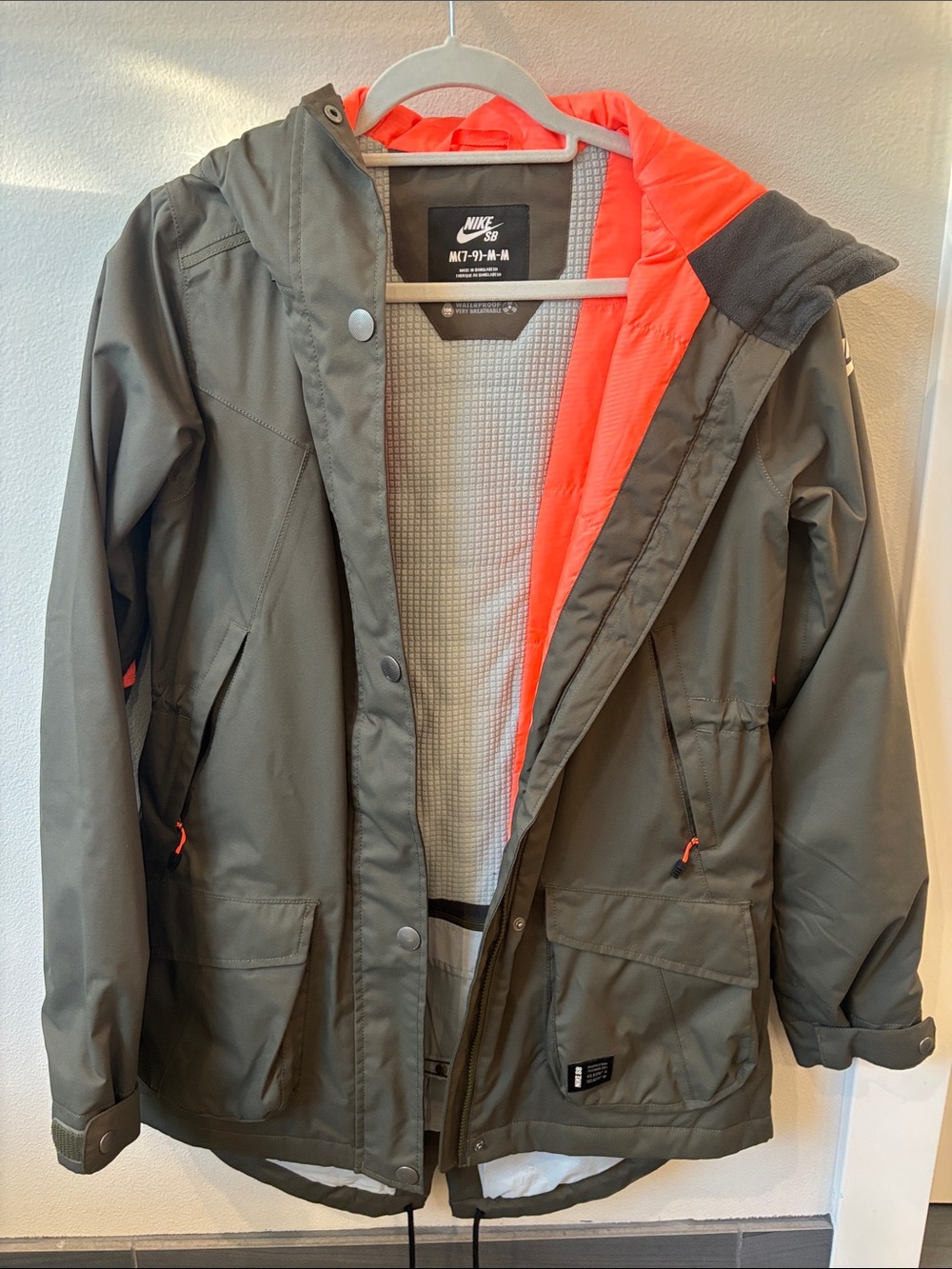 Nike Olive Green Jacket with Neon Coral Lining